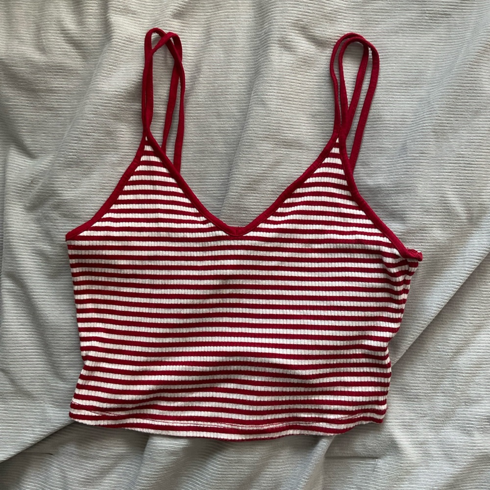 Red Striped Ribbed Double Strapped V Neck Crop Top | Forever 21